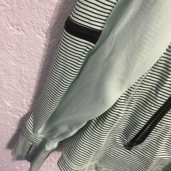 Lululemon Mint Green & Black Striped Quarter Zip Pullover Long Sleeve Top - Picture 5 of 10